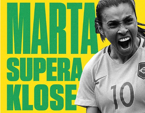 Temos uma rainha: Marta supera Klose e é a maior artilheira de todas as Copas.