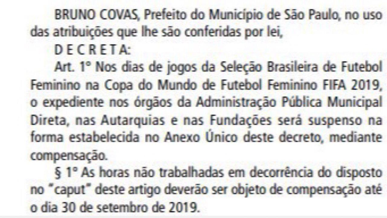 Servidores da cidade de São Paulo são liberades durante jogos do Brasil da Copa do Mundo Feminina