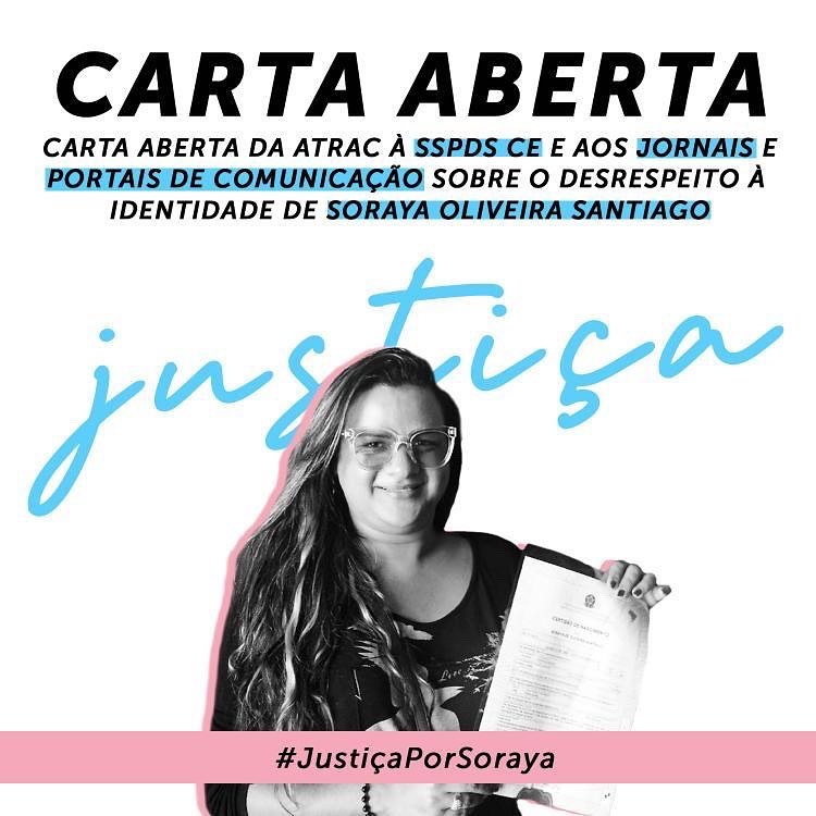 Por Soraya Santiago, movimento de travestis e transexuais repudiam contra o desrespeita contra mais uma vítima no CE