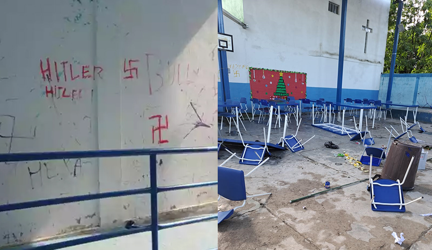 Escola pública de Contagem (MG) é depredada e pixada com ameaças nazistas