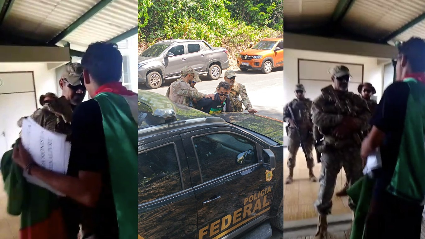 Policial federal encosta fuzil em estudante antes de prendê-lo durante ato pacífico em Manaus