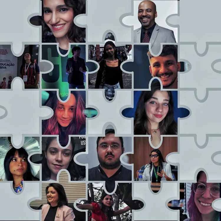 Imagem com design de Quebra-Cabeça contendo as imagens dos entrevistados que são Pessoas Autistas